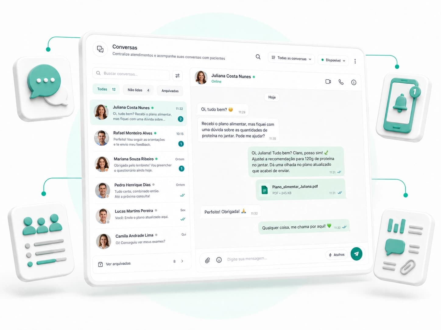 Todo o WhatsApp da clínica em uma só tela